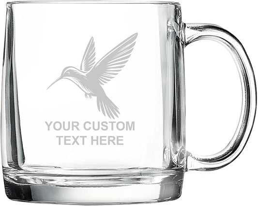 Hummingbird, Personalized 12.5 oz Polar Camel Glass Coffee Desk Mug – Custom Laser Engraved Clear Cup for Tea, Espresso, Latte, Whiskey - Microwave Safe/Made in USA