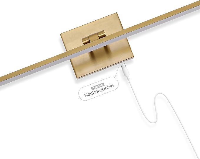 JONATHAN Y JYL7163A Santino 28" Modern Minimalist Swivel Integrated Dimmable LED Rechargeable Picture Light with Touch Sensor for Bedroom, Living Room, Kitchen, Office, Brass Gold