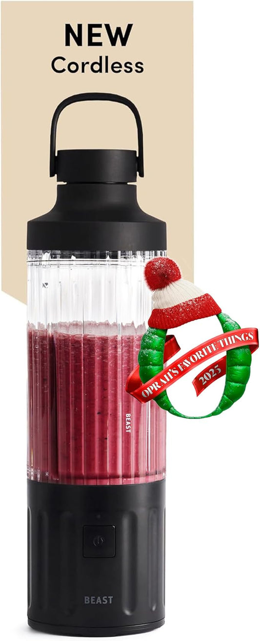 Beast GO Cordless, Premium Portable Blender for Shakes & Smoothies, 22oz Blending Vessel, Blends Ice & Frozen Fruit, Rechargeable USB-C Battery, Drinking Lid and Straw System (Carbon Black)