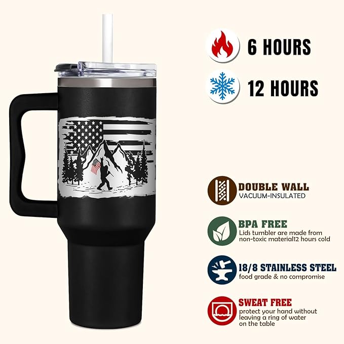 Bigfoot Gifts for Dad, Kids, Men and Women - 40oz Tumbler with Handle - Cool Big foot Gifts for Cryptid Lovers - Sasquatch Gift, Outdoor Adventure Mug for Camping Enthusiast, Hikers & Nature Lovers