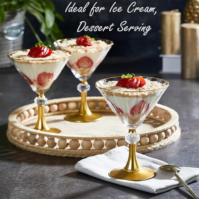 Gold Rim Crystal Martini Cocktail Glasses Glassware Drinkware Rimmed Drinking Trim Fancy Set of 6 Coupe Plated Glass Christmas Stem Stemmed Style Unique Bar Drink Handmade Holiday Luxury