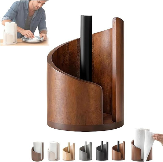 Mountain Paper Towel Holder, 2026 New Wooden Mango Wood Stand with Iron Base, One-Handed Operation, Fits Jumbo Rolls, Modern Countertop Towel Holder for Kitchen & Bathroom (Brown)