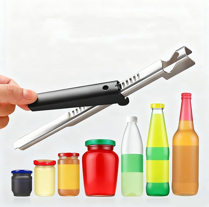 2 In 1 Adjustable Jar Opener, With Automatic Lid Adaptation, 22x2x2cm, Screw Cap Opener, Adjustable Lid Remover, Stainless Steel Construction, For Beer, Soda, Counter, Apartment, Picnic, Cabinet
