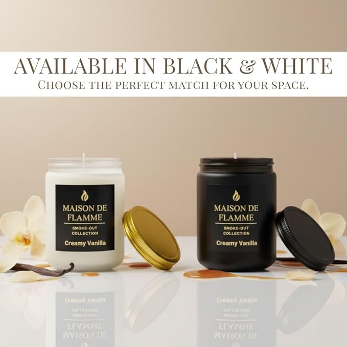 Creamy Vanilla Odor-Eliminating Scented Candle, 200g/7oz White Jar – Long-Lasting Soy Wax Blend Candle for Smoke, Kitchen & Home Odors
