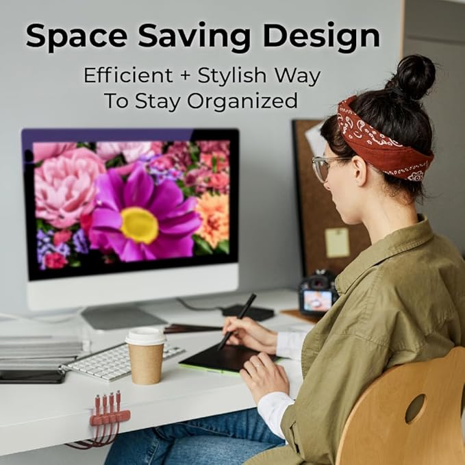 BLACK+DECKER 4 Pack Magnetic Cable Clips w/Metal Plate, Adhesive Wire Holder Keeper Cord Organizer for Desk, Home Office Phone Car Wall Desktop Nightstand (Coral Rose)