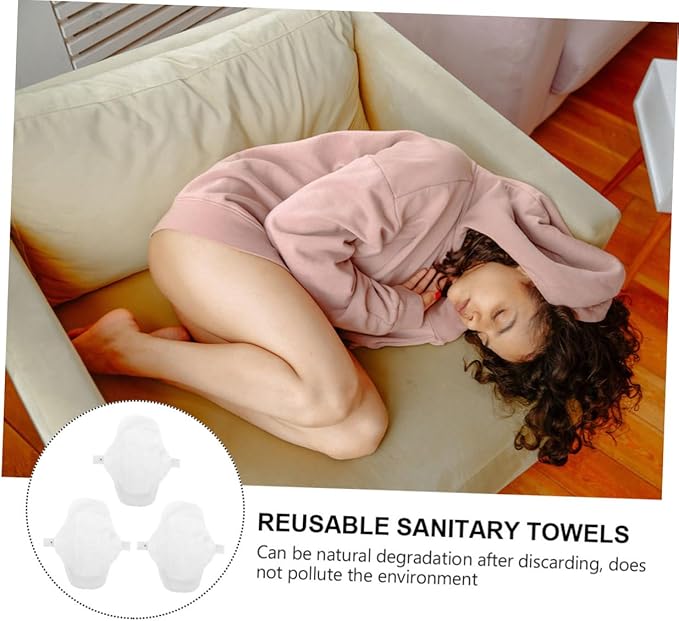 3pcs Reusable Organic Cotton Sanitary Towels Washable Menstrual Pads with Hidden Button for Women Comfortable Breathable Environmentally Friendly