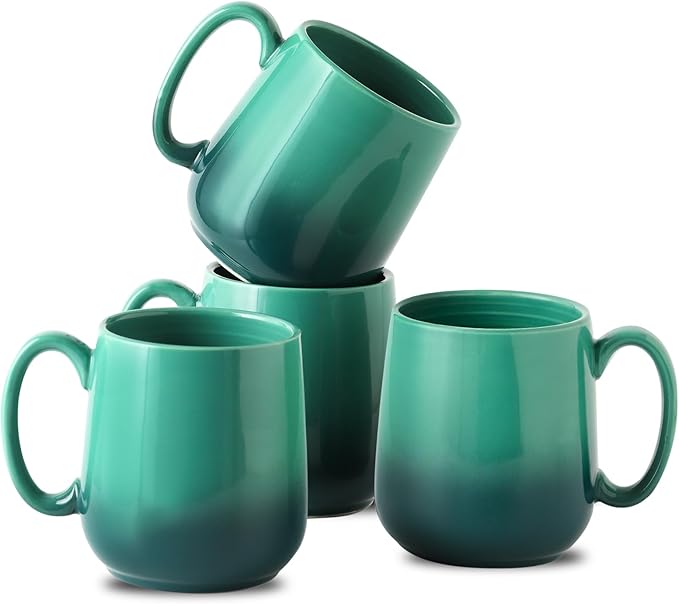 HASENSE Ceramic Coffee Mugs Set of 4,15oz Large Mugs Set for Home and Office, Microwave & Dishwasher Safe, Coffee Cups for Coffee Tea Mike, Gradient Green
