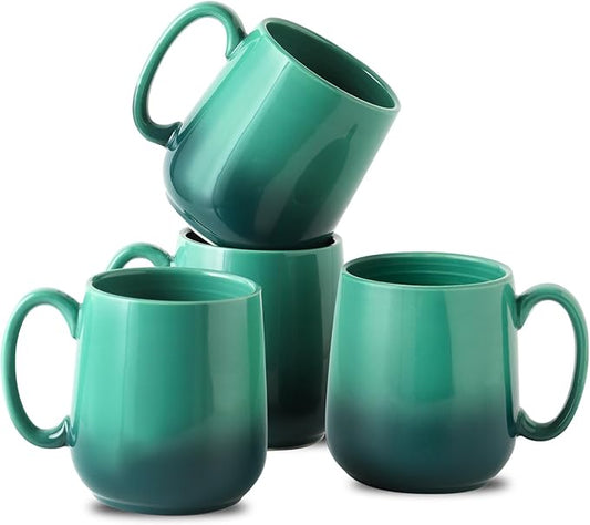 HASENSE Ceramic Coffee Mugs Set of 4,15oz Large Mugs Set for Home and Office, Microwave & Dishwasher Safe, Coffee Cups for Coffee Tea Mike, Gradient Green