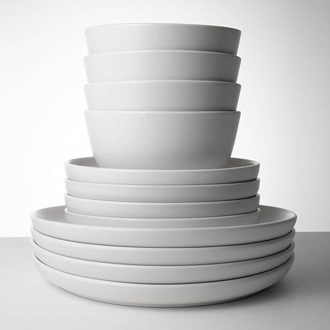 Dinnerware Sets, Stoneware Dinnerware Sets, Plates and Bowls Sets, Dishes, 12-Piece Service for 4, White