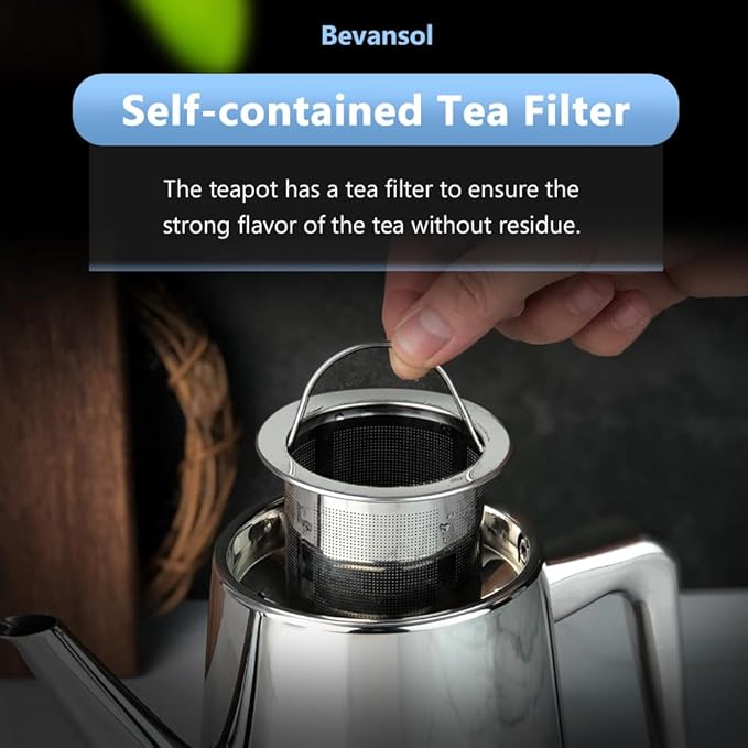304 Stainless Steel Double-walled Teapot Long Strain Large Capacity Teapot with Infuser and Removable Filter for Home Restaurant Office Dinnerware Accessories Drinkware Item
