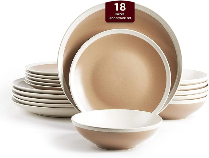 Rock Ridge Speckled Stoneware Dinnerware Set (18pc Set, Beige and Ivory)