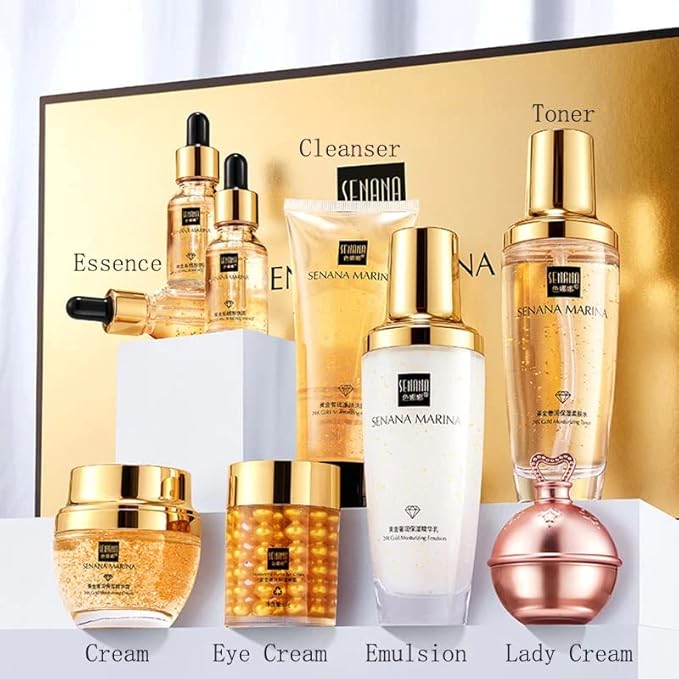 SENANA 24K Gold Skin Care Set Moisturizes Shrinks Pore Oil Control Face Cream Essence Set of 9