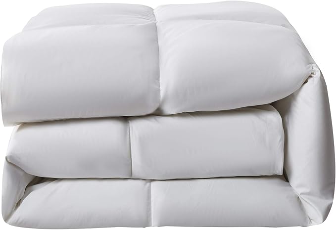 Serta Down Fiber Comforter Queen Size-Lightweight Duvet Insert, Luxury Fluffy Bed Comforter 100% Cotton 300 Thread Count Shell, Down Feather Fiber 500 Fill Power with Corner Taps, White 90x90inch