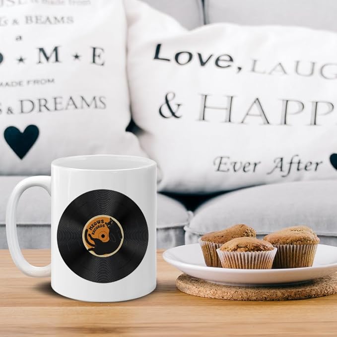 MUGBREW Black Cat Meows Records Ceramic Coffee Mug Tea Cup, 11 OZ