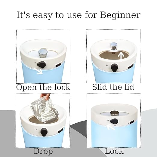 Diaper Pail, Airtight Odor Control Baby Diaper Bin with Childproof Lock, Stainless Steel Garbage Pail with lid, 15 Liter/ 4 Gallon Compact Nursery Trash Can with Removal Inner Liner, Blue