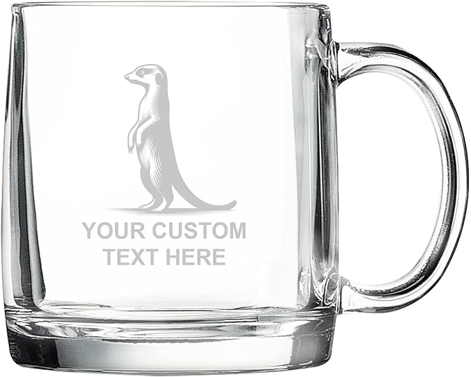 Meerkat, Personalized 12.5 oz Polar Camel Glass Coffee Desk Mug – Custom Laser Engraved Clear Cup for Tea, Espresso, Latte, Whiskey - Microwave Safe/Made in USA