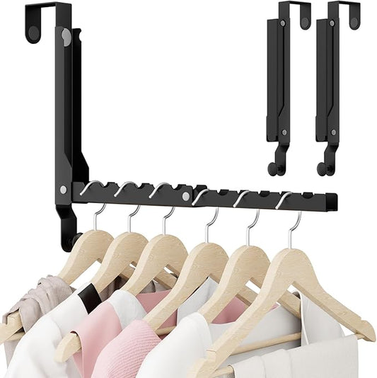 BAKON Over The Door Hangers, Over Door Hooks for Hanging, Small Space Dual Folding Portable Over Door Clothes Hanger for Clothes, Hats, Bags and Towels (2Pack,Black(Update))