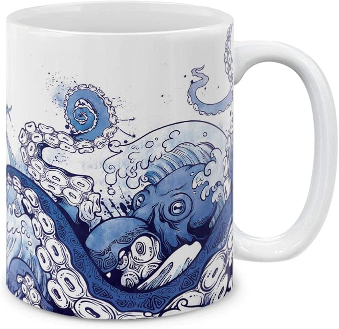 MUGBREW Giant Blue Octopus Ceramic Coffee Mug Tea Cup, 11 OZ