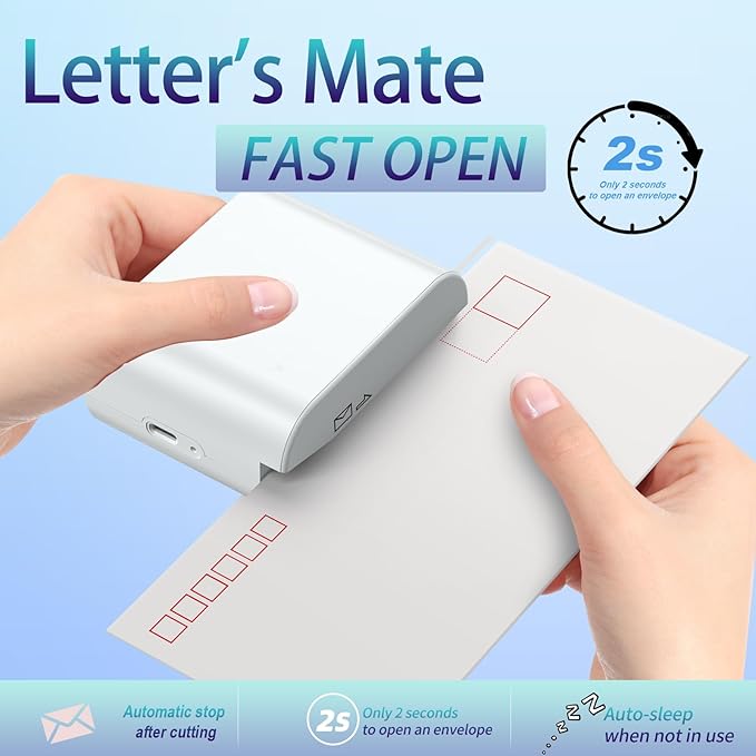 Rechargeable Electric Letter Opener - Automatic Letter Opener Envelope Slitter, Electric Letter Opener Envelope Slitter for Universal Mail and Envelopes(White)