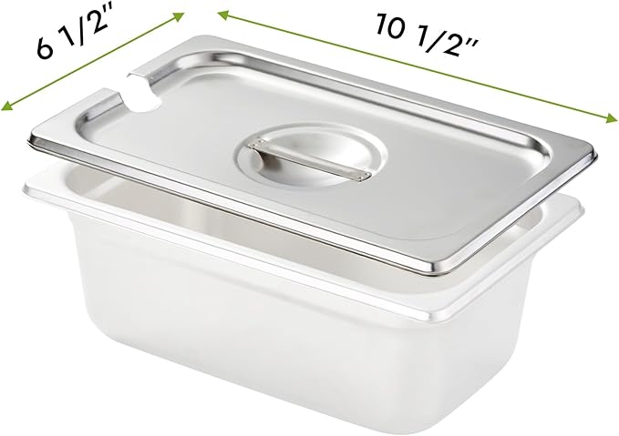HECMAC 6-Pack 1/4 Size Slotted Hotel Pan Cover, Stainless Steel Solid Steam Table Catering Food Pan Lid with Handle