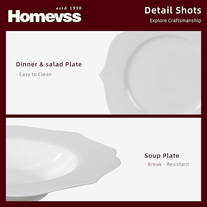 HomeVss, New Bone China Dinnerware Set, Embossed Lotus Design, 40pc Set