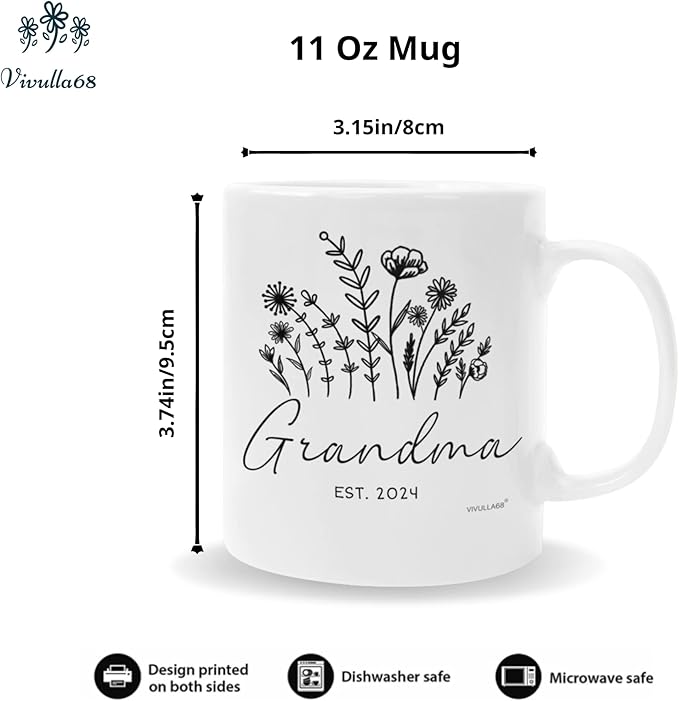 Vivulla68 Grandparents Gifts First Time 2024, Pregnancy Announcement For Mug Set, Promoted To Grandma And Grandpa 2024 Mugs, Baby Est Grandparent mug - White 1 (Grandparent Mug Set 2024, 11Oz)