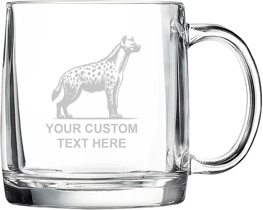 Hyena, Personalized 12.5 oz Polar Camel Glass Coffee Desk Mug – Custom Laser Engraved Clear Cup for Tea, Espresso, Latte, Whiskey - Microwave Safe/Made in USA