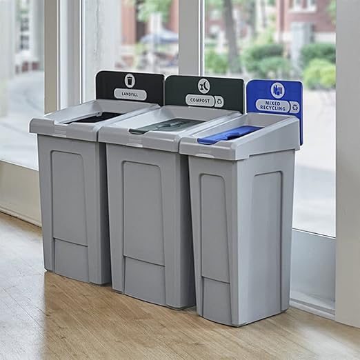 Stager Direct, 33 Gallon Landfill Recycling Station with Lid, Recycle Bin, Exterior Trash Can, Recycling Station Kit, Heavy Duty Premium Plastic, Perfect for Kitchen, Office, Garden, Garage, (N.4)