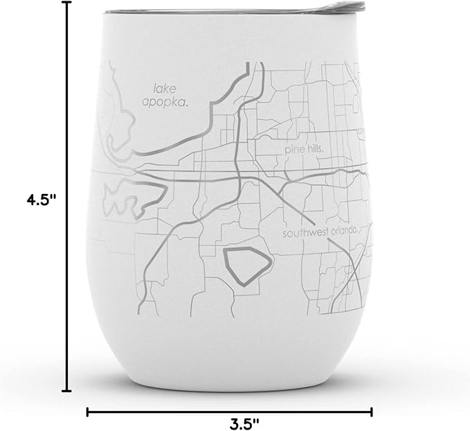 Well Told Engraved Orlando Florida Map Insulated Wine Tumbler, Etched Stainless Steel Wine Tumbler (12 oz, White) City Map Insulated Tumbler, Custom Insulated Tumbler, Outdoor Drinkware