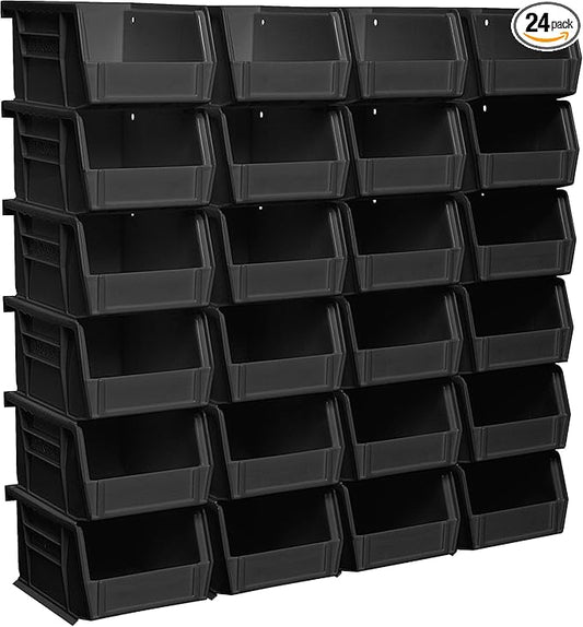 Akro-Mils 30210 AkroBins Plastic Storage Bins, Space-Saving Stackable Bins for Garage, Pantry, Craft Organization, 5-" x 4-" x 3-", Black, 24-Pack