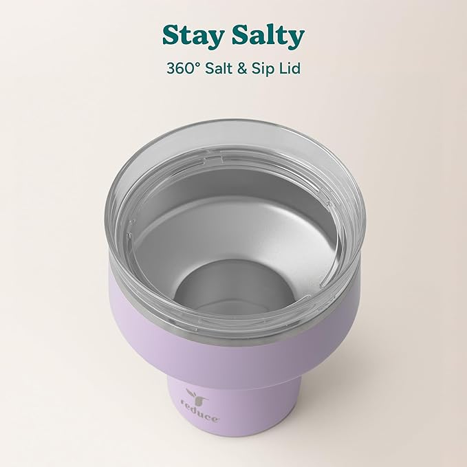 REDUCE Saltini 16 oz Cocktail Tumbler - Insulated Margarita Tumbler with Lid - Keeps Drinks Cold for 10 Hours - 360 Sippable Martini Glass Alternative - Shatterproof, Perfect for Parties - Lilac Bud