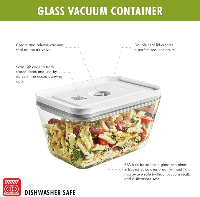 ZWILLING Fresh & Save 2-Piece Medium Glass Vacuum Sealer Food Storage Container with Airtight Lids