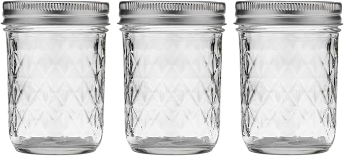 Ball Regular Mouth Quilted Crystal Glass Mason Jars with Lids and Bands, Used for Canning, Pickling, Juice, Jam, Jelly, Half Pint Size (Pack of 3)