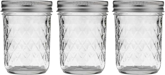 Ball Regular Mouth Quilted Crystal Glass Mason Jars with Lids and Bands, Used for Canning, Pickling, Juice, Jam, Jelly, Half Pint Size (Pack of 3)