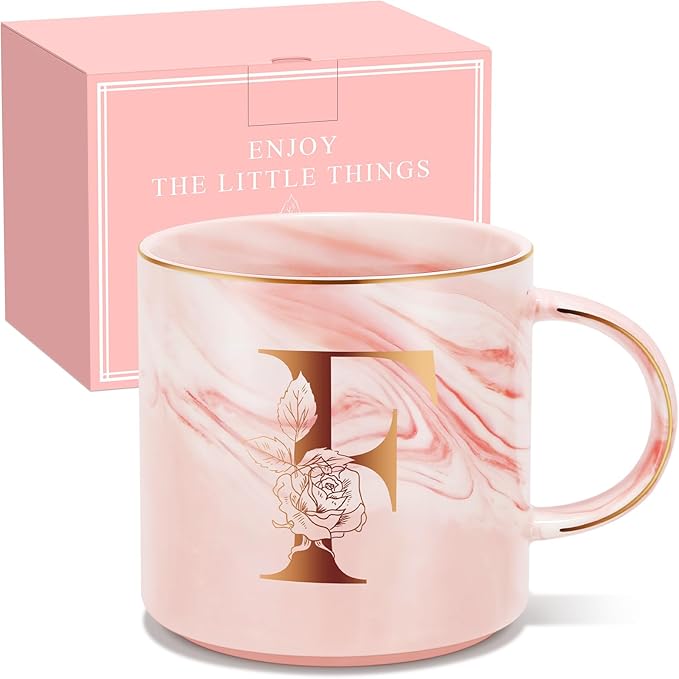Personalized Gifts for Women Coffee Mug, Initial Customized Gift Monogrammed A-Z Coffee Mug 12 OZ, Christmas Anniversary Birthday Gifts for Women Mom Grandma Friend Sister Wife(F)