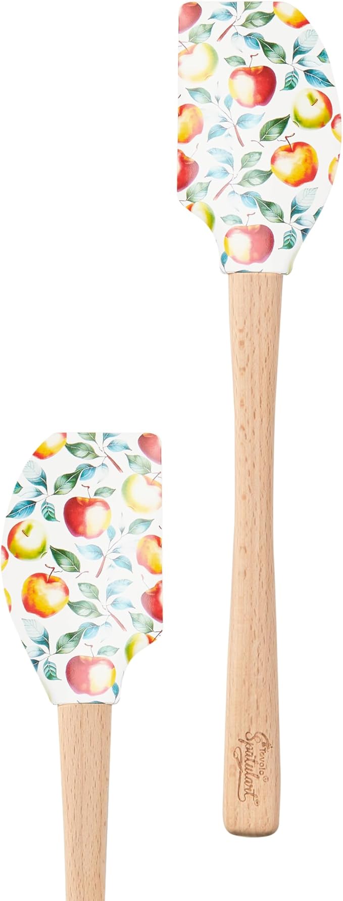 Tovolo Apple Orchard Fall Spatula With Wood Handle for Cooking Baking Mixing Meal Prep, Autumn Spatulart Fall Apple Kitchen Utensil Decor Spatulas Silicone Heat Resistant BPA Free