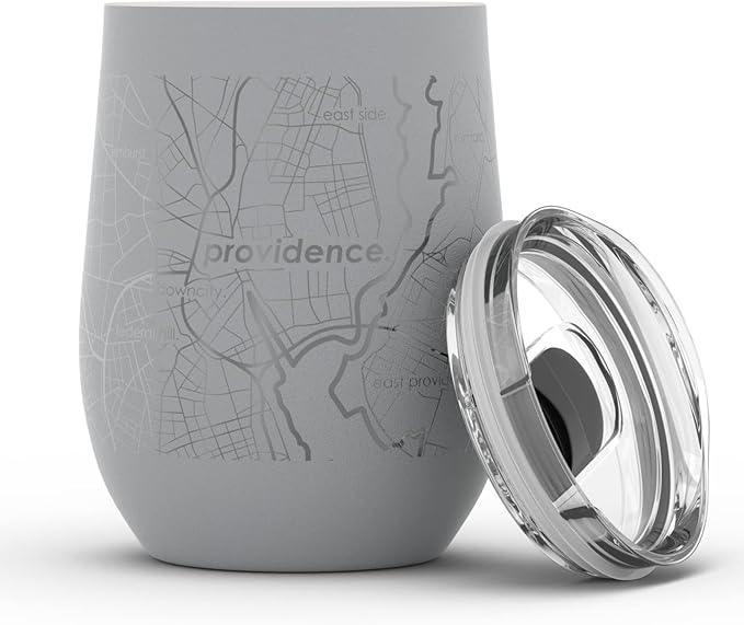Well Told Engraved Providence Rhode Island Map Insulated Wine Tumbler, Etched Stainless Steel Cup (12 oz, Dockside Gray) City Map Insulated Tumbler, Custom Insulated Tumbler, Outdoor Drinkware