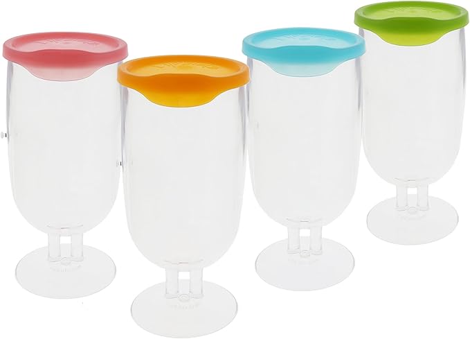 LipLidz Brewtail/Tumbler Glasses, 4 Pack, 20.7 oz Dual-Stemmed BPA-Free Plastic Drinkware with Drink-Through Attachable Lid, Shatterproof, Made in USA
