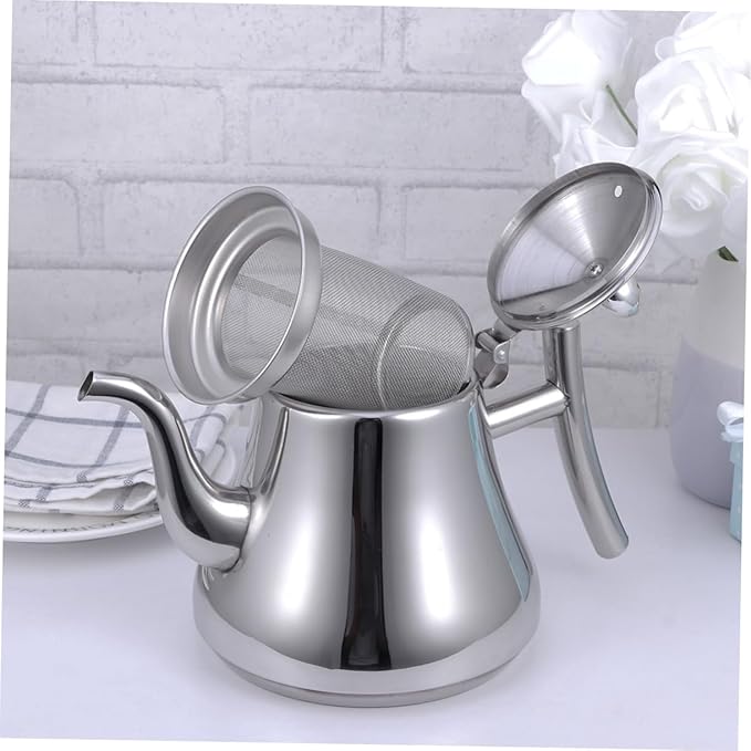 1L Stainless Steel Tea Kettle with Strainer Water Kettle for Home and Restaurant Use Stylish Glossy Finish and Ergonomic Handle