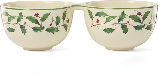 Lenox 898270 Holiday Double Dip Bowl, Christmas Dishes, Festive Serveware