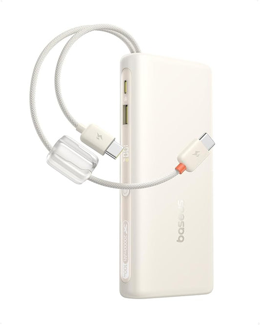 Baseus Portable Charger with Built in Cable, 100W Laptop Power Bank 20000mAh, Travel Essential Fast Charging USB C Battery Pack for MacBook, iPhone 17/16 Series, Samsung Galaxy S25/24, TSA-Approved
