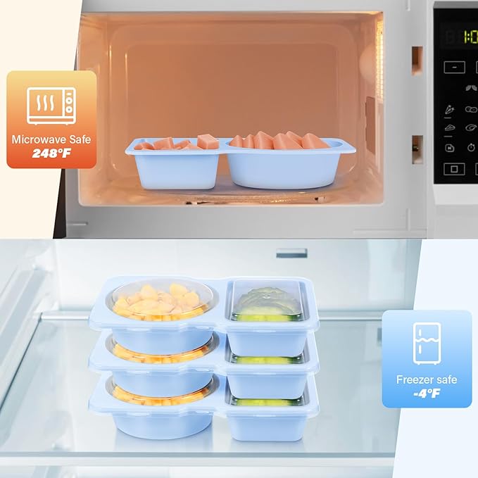Double Compartment Snack Containers with Lids, 2 Compartment Condiment Container, Plastic Disposable Snack Pack Containers for Sauce, Salad, Food Storage Box(20PCS-Blue)