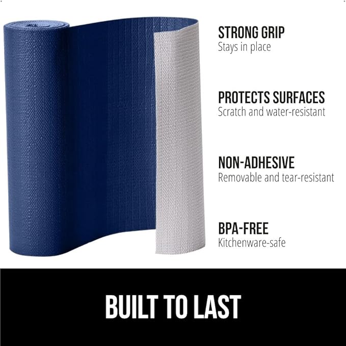 GORILLA GRIP Slip Resistant Drawer and Shelf Liner 2 Pack, Non Adhesive Water Resistant, Easy Clean and Trim, Smooth Surface Liners for Kitchen Cabinet, Shelves, Drawers, Pantry, 17.5 IN x 20 FT, Navy