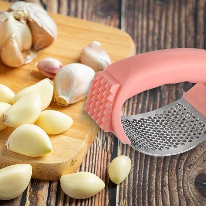 Stainless Steel Garlic Press,2025 New Upgraded Garlic Press Rocker,Garlic Crusher with Peeler and Cleaning Brush, Garlic Chopper for Crush Garlic Kitchen Gadgets, Kitchen Tools. (Green)
