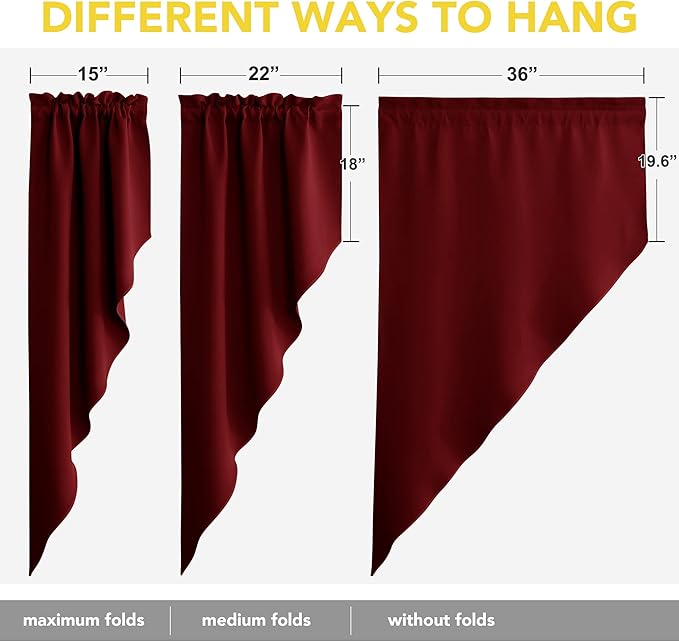 NICETOWN Blackout Kitchen Tier Curtains- Rod Pocket Tailored Scalloped Valance/Swags for Basement (1 Set, 72 inches Wide Combined, 63 inches Long, Burgundy Red)