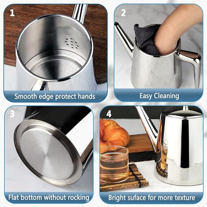 304 Stainless Steel Teapot Long Strain Large Capacity Teapot with Infuser and Removable Filter for Home Restaurant Office Dinnerware Accessories Drinkware Item (1500ml)
