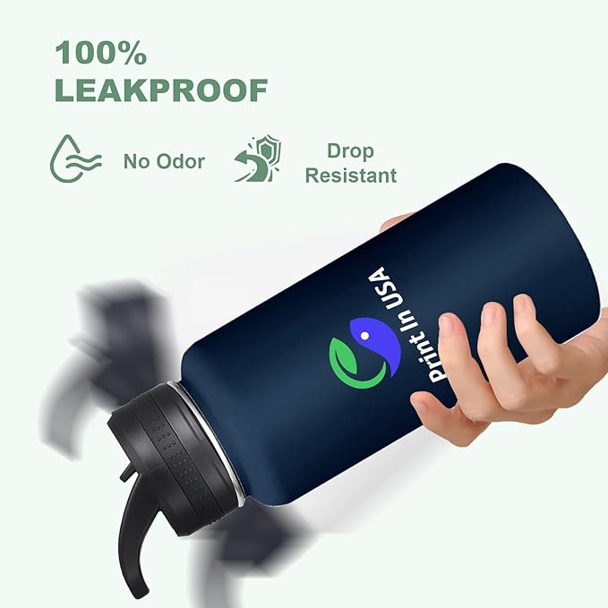Personalized Custom Water Bottle Print in USA 32oz Stainless Steel Double Wall Coffee Cup with Lid & Straw Insulated Tumbler with Colorful Text Logo Photo 10Pcs