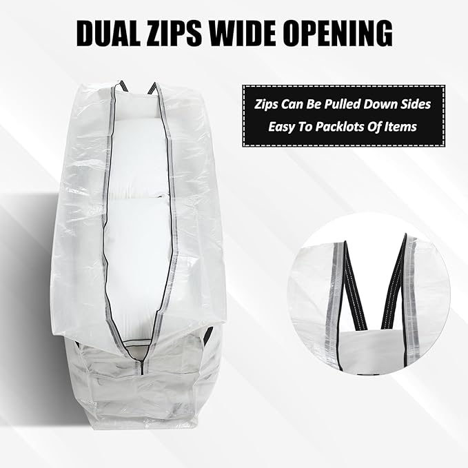 4 Pcs 96 Gallon Large Moving Bags with Zipper and Handles Foldable Storage Duffle Bags Heavy Duty Extra Large Totes for College Dorm Travel Clothes Blankets Bedding Moving (Clear)