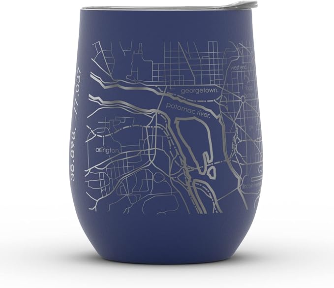 Well Told Engraved Washington DC Map Insulated Wine Tumbler, Etched Stainless Steel Cup (12 oz, Midnight Blue) City Map Insulated Tumbler, Custom Insulated Tumbler, Outdoor Drinkware