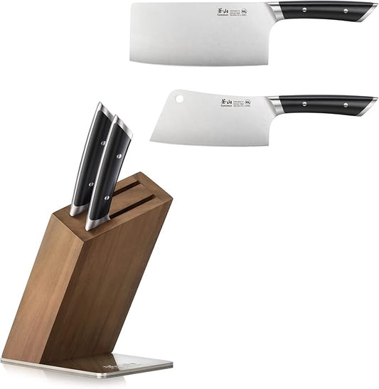 Cangshan HELENA Series German Steel Forged Cleaver Knife Block Set (3-Piece, Black)
